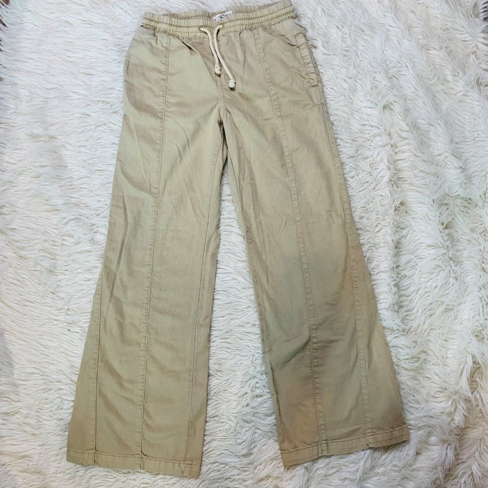 We the Free Pant Womens Small Wide Leg Sand Linen Canvas‎ Rope Tie Waist Boho